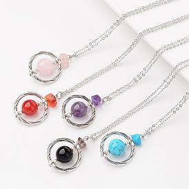 Gemstones Pendant Necklaces, with Alloy Findings and Brass Chains, 17.7 inch 