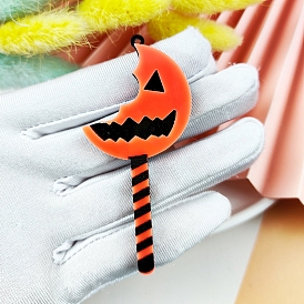 Halloween Theme Acrylic Big Pendants, Moon Shape Candy Cane Charms