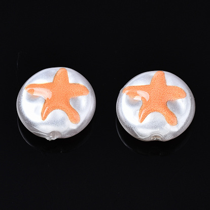 3D Printed ABS Plastic Imitation Pearl Beads, Flat Round with Starfish