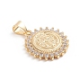 Brass Micro Pave Cubic Zirconia Pendants, Long-Lasting Plated, Flat Round with Saint