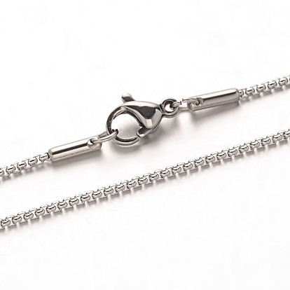 304 Stainless Steel Box Chain Necklaces, with Lobster Claw Clasps, 17.7 inch (45cm), 1.5mm