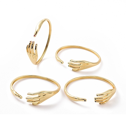 Cubic Zirconia Hand Palm Open Cuff Bangle, Golden Brass Jewelry for Women