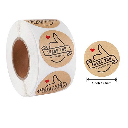 Thank You Stickers Roll, Self-Adhesive Kraft Paper Gift Tag Stickers, Adhesive Labels