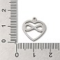 201 Stainless Steel Pendants, Laser Cut, Stainless Steel Color, Heart Charm