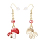 Champignon en alliage d'émail rouge avec boucles d'oreilles pendantes en perles de verre, bijoux en laiton pour femmes
