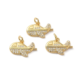Rack Plating Brass Pave Cubic Zirconia Pendants, with Jump Ring, Lead Free & Cadmium Free, Real 18K Gold Plated, Long-Lasting Plated, Airplane Charm