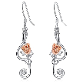 Alloy Dangle Earring, Rose with Musical Note