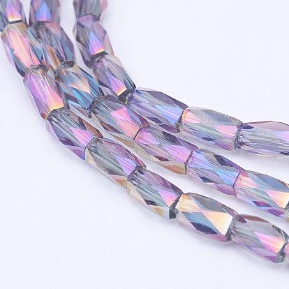 Electroplate Transparent Glass Beads Strands, Full Rainbow Plated, Faceted, Column