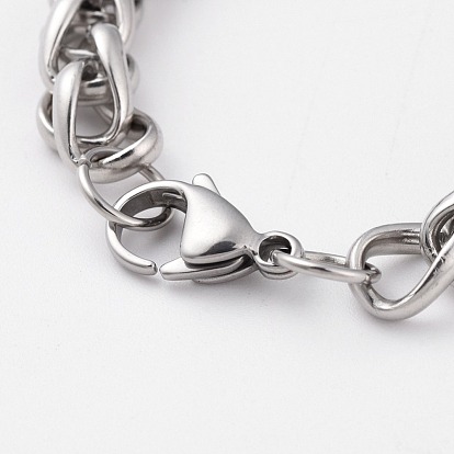 Unisex 304 Stainless Steel Wheat Chain Bracelets, with Lobster Claw Clasps