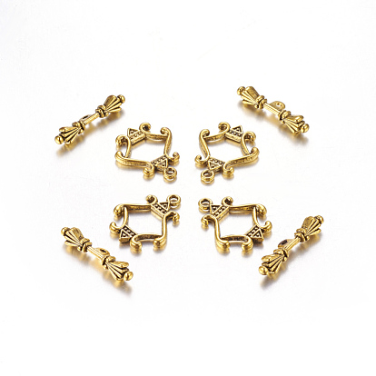 Tibetan Style Alloy Toggle Clasps, Cadmium Free & Lead Free, Rhombus: about 23mm long, 18mm wide, Bar: about 25.5mm long, 5mm wide, hole: 2mm