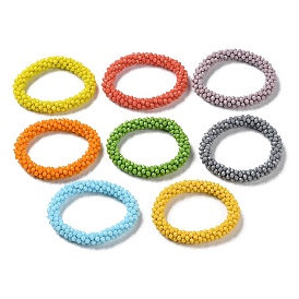 Crochet Glass Beads Braided Stretch Bracelet, Nepel Boho Style Bracelet