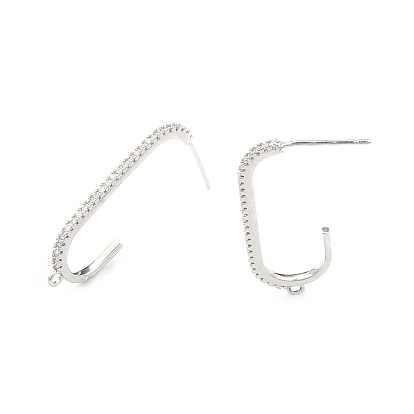 Brass Clear Cubic Zirconia Stud Earring Findings, with Horizontal Loops, Oval, Cadmium Free & Nickel Free & Lead Free