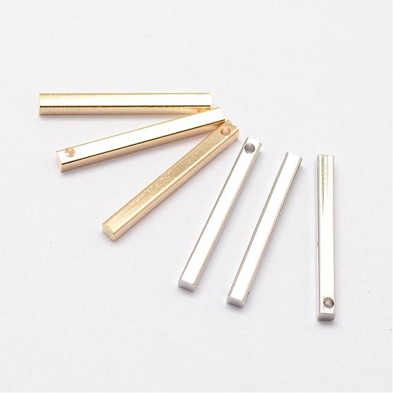 Rack Plating Brass Pendants, Bar, 20x2x2mm, Hole: 1mm