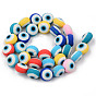 Handmade Polymer Clay Beads Strands, for DIY Jewelry Crafts Supplies, Flat Round with Evil Eye