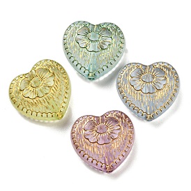 Plating Transparent Acrylic Beads, Golden Metal Enlaced, Heart