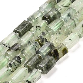 Natural Prehnite Beads Strands, with Seed Beads, Faceted Column