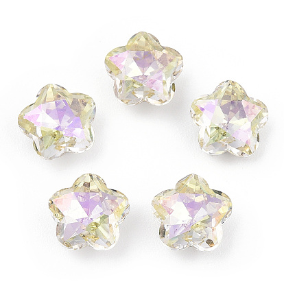 K9 Glass Rhinestone Cabochons, Pointed Back & Back Plated, Faceted, Plum Blossom