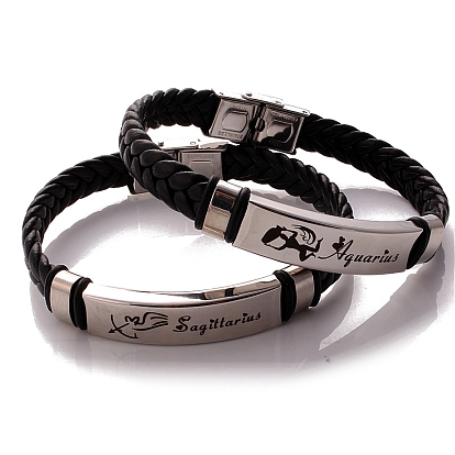 Braided Leather Cord Bracelets, Constellation Bracelet for Men