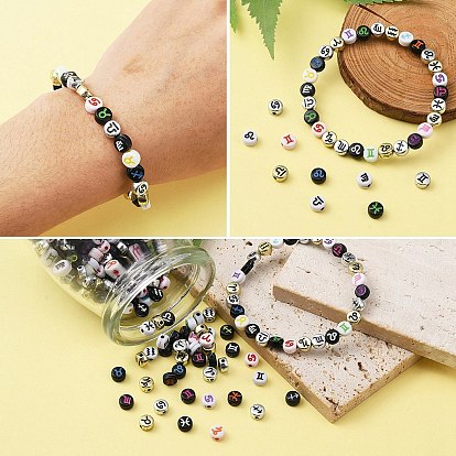 Perles hashtag acryliques de style mixte, plat rond avec douze constellations, couleur mixte