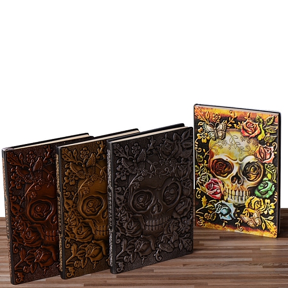 3D Embossed PU Leather Notebook, A5 Halloween Skull Pattern Journal, for School Office Supplies