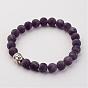 Natural Gemstone Beads Stretch Bracelets, Buddha Head, with Tibetan Style Alloy Bead, Frosted