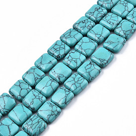 Perles synthétiques turquoise brins, carrée