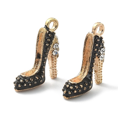 2Pcs Alloy Enamel Stilettos Pendants, Cadmium Free & Lead Free, with Rhinestone, High-heeled Shoes, Light Gold