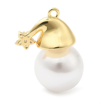 Colgantes de zirconia cúbica pavé de latón chapado en rack, con perlas de plástico, larga duración plateado, sin plomo y cadmio, Sombrero de la Navidad