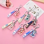 Platinum Tone Plated Alloy Keychains, Iridescent Keychain, with PU Leather Straps and Acrylic Pendant, Dinosaur