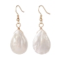 Natural Shell Teardrop Dangle Earrings, Brass Wire Wrap Jewelry for Women