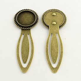 20mm Tray Bookmark Cabochon Settings, Iron with Alloy Flat Round Tray, Cadmium Free & Lead Free, 77x27x3mm