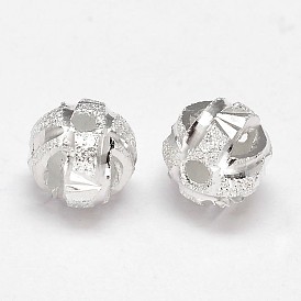 Fancy Cut Textured 925 Sterling Silver Round Beads