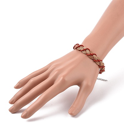 Cowhide Leather Braided Weave Cord Bracelets with Brass Clasp for Women