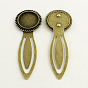 20mm Tray Bookmark Cabochon Settings, Iron with Alloy Flat Round Tray, Cadmium Free & Lead Free, 77x27x3mm