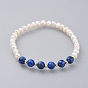 Stretch Bracelets, with Natural Freshwater Pearl Beads, Natural Gemstone Beads and Real 18K Gold Plated Brass Beads