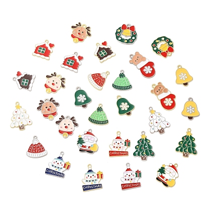 Christmas Alloy Enamel Pendants, Snowman/Christmas Tree/Christmas Bell/House/Deer/Santa Claus
