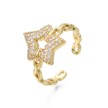 Открытое кольцо-манжета с кубическим цирконием и пентаграммой, массивное женское кольцо из латуни с покрытием из настоящего золота 18k, без никеля 