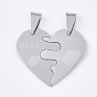 201 Stainless Steel Split Pendants, Heart with Heart, with Word Best Friends