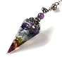 Natural Gemstone Dowsing Pendulum Big Pendants, with Resin, Amethyst & Quartz Crystal, Hexagonal Cone
