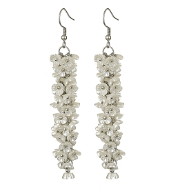 ABS Plastic Imitation Pearl Flower Dangle Earrings, 304 Stainless Steel Cluster Earrings