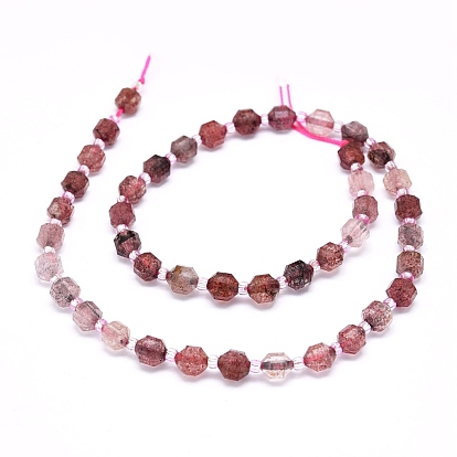 Natural Strawberry Quartz Beads Strands, with Seed Beads, Faceted, Bicone, Double Terminated Point Prism Beads