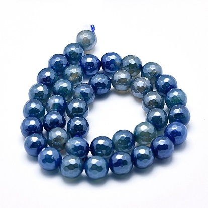 Galvaniques perles en agate naturelle brins, ronde, facette