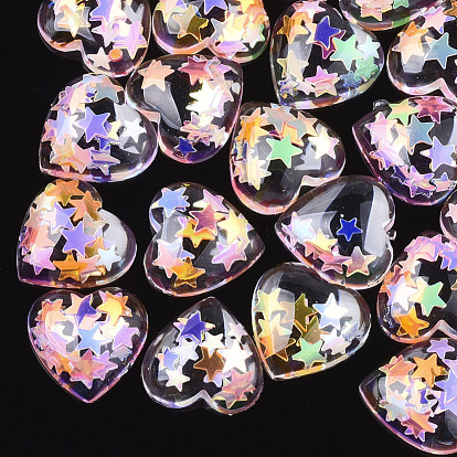 Resin Cabochons, with Paillette, Heart