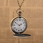 Retro Alloy Flat Round with Triangle Pendant Pocket Watches, Quartz Watch, with Iron Chain and Lobster Claw Clasps, 31.4 inch, Watch: 59x47x17mm