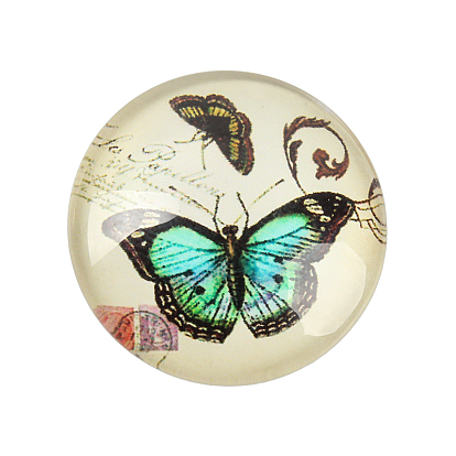 Butterfly Printed Glass Cabochons, Half Round/Dome