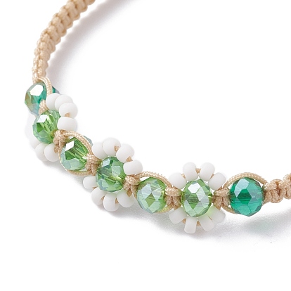 Bracelet de perles tressées en forme de fleur, Bracelet réglable en perles de verre bling pour femme