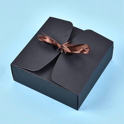 Подарочная коробка для крафт-бумаги, складные коробки, с лентой, коробка для печенья выпечки торта контейнер, квадратный
