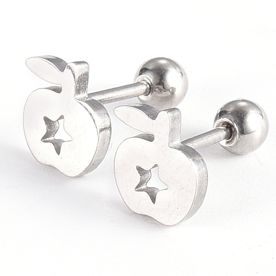 201 Stainless Steel Barbell Cartilage Earrings, Screw Back Earrings, with 304 Stainless Steel Pins, Apple with Star