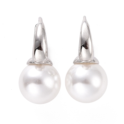 Plastic Pearl Hoop Earrings, Brass Jewelry for Women, Cadmium Free & Lead Free