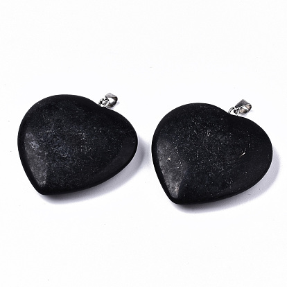 Synthetic Black Stone Pendants, with 304 Stainless Steel Snap On Bails, Heart, Stainless Steel Color